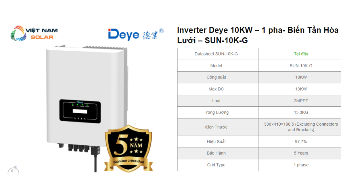 Inverter Deye 10KW – 1 pha Bien Tan Hoa Luoi – SUN 10K G 1
