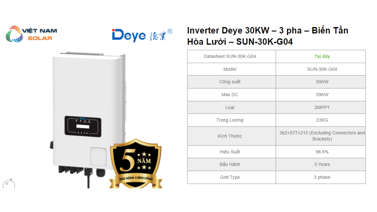 Inverter Deye 30KW – 3 pha – Bien Tan Hoa Luoi – SUN 30K G04