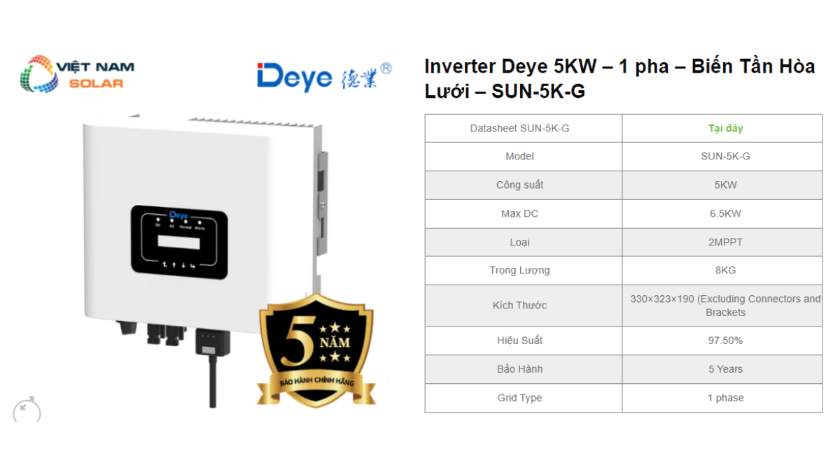 Inverter Deye 5KW – 1 pha – Bien Tan Hoa Luoi – SUN 5K G