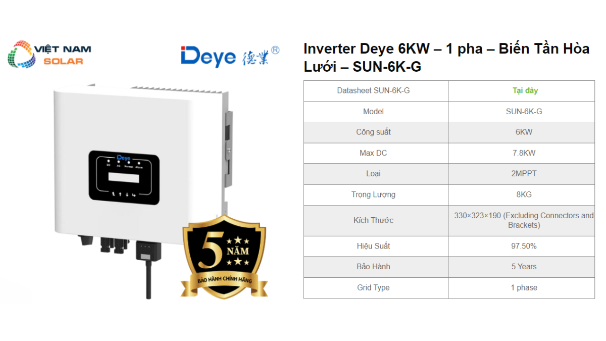 Inverter Deye 6KW – 1 pha – Bien Tan Hoa Luoi – SUN 6K G