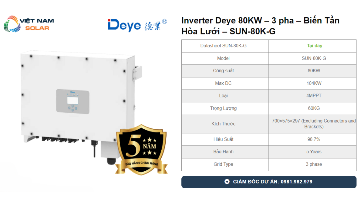 Inverter Deye 80KW – 3 pha – Bien Tan Hoa Luoi – SUN 80K G