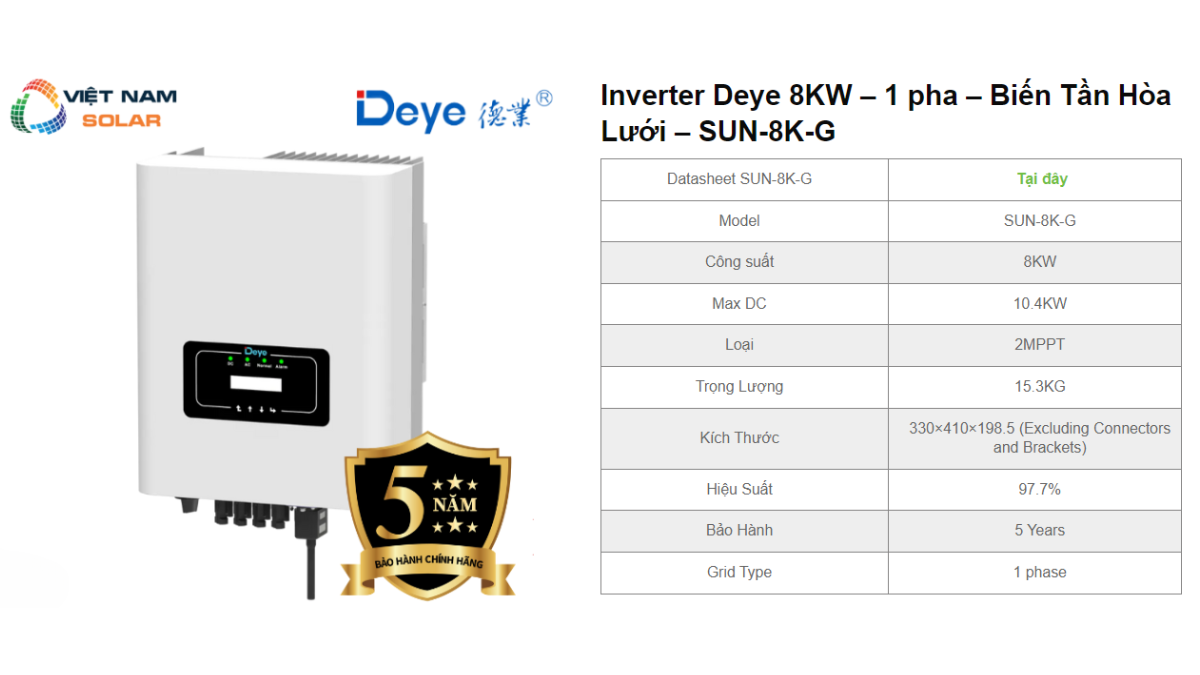 Inverter Deye 8KW – 1 pha – Bien Tan Hoa Luoi – SUN 8K G