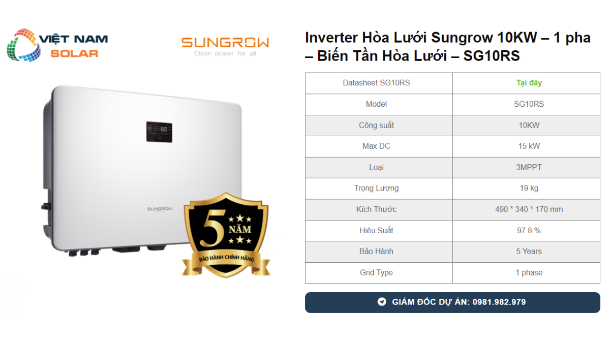 Inverter Hoa Luoi Sungrow 10KW – 1 pha – Bien Tan Hoa Luoi – SG10RS
