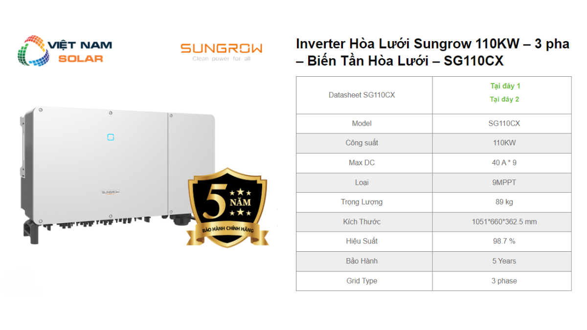 Inverter Hoa Luoi Sungrow 110KW – 3 pha – Bien Tan Hoa Luoi – SG110CX