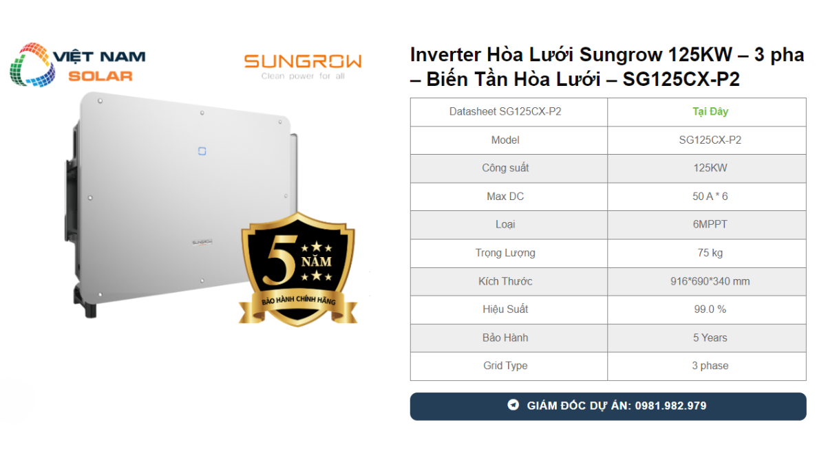 Inverter Hoa Luoi Sungrow 125KW – 3 pha – Bien Tan Hoa Luoi – SG125CX P2