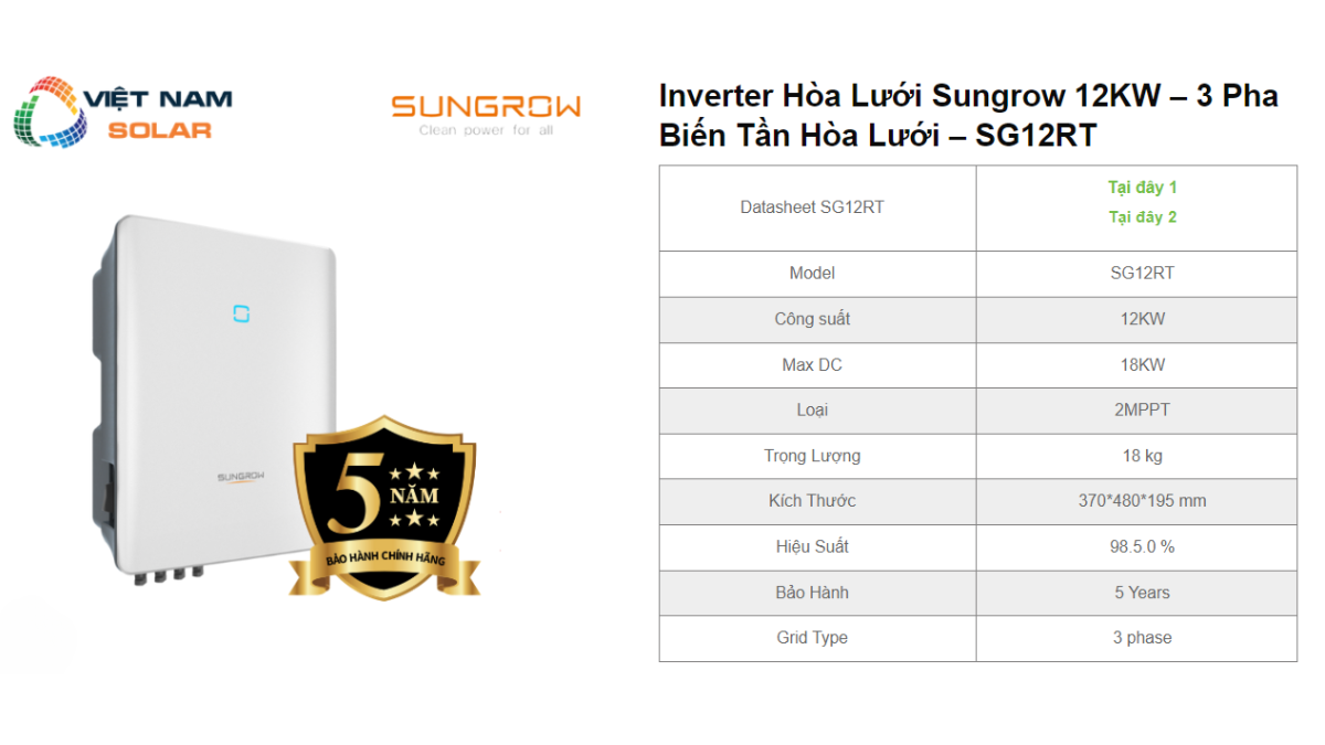 Inverter Hòa Lưới Sungrow 12KW - 3 Pha Biến Tần Hòa Lưới - SG12RT 1 Inverter Hoa Luoi Sungrow 12KW – 3 Pha Bien Tan Hoa Luoi – SG12RT