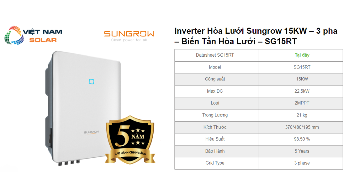 Inverter Hoa Luoi Sungrow 15KW – 3 pha – Bien Tan Hoa Luoi – SG15RT