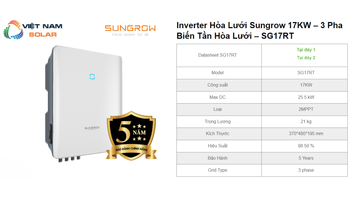 Inverter Hòa Lưới Sungrow 17KW - 3 Pha Biến Tần Hòa Lưới - SG17RT 1 Inverter Hoa Luoi Sungrow 17KW – 3 Pha Bien Tan Hoa Luoi – SG17RT