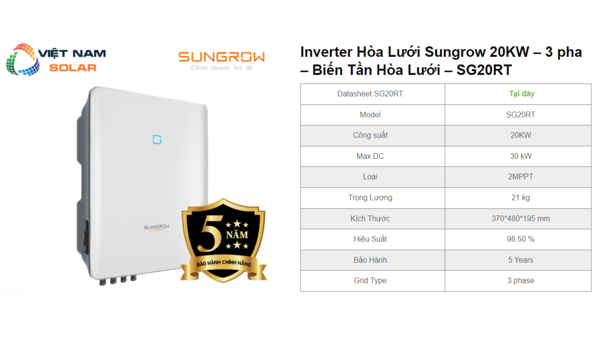 Inverter Hoa Luoi Sungrow 20KW – 3 pha – Bien Tan Hoa Luoi – SG20RT