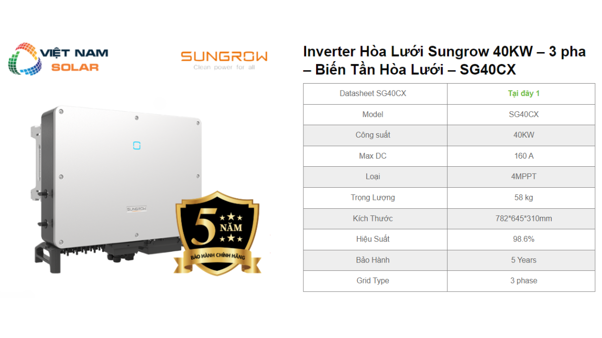 Inverter Hoa Luoi Sungrow 40KW – 3 pha – Bien Tan Hoa Luoi – SG40CX