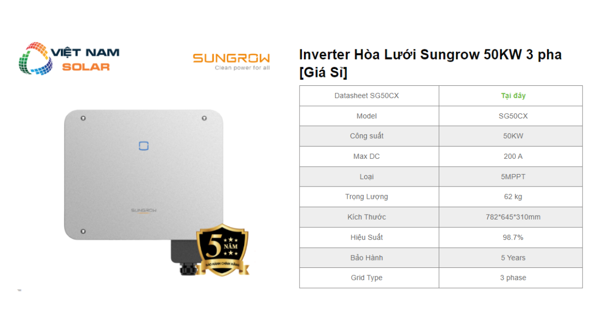 Inverter Hoa Luoi Sungrow 50KW 3 pha Gia Si