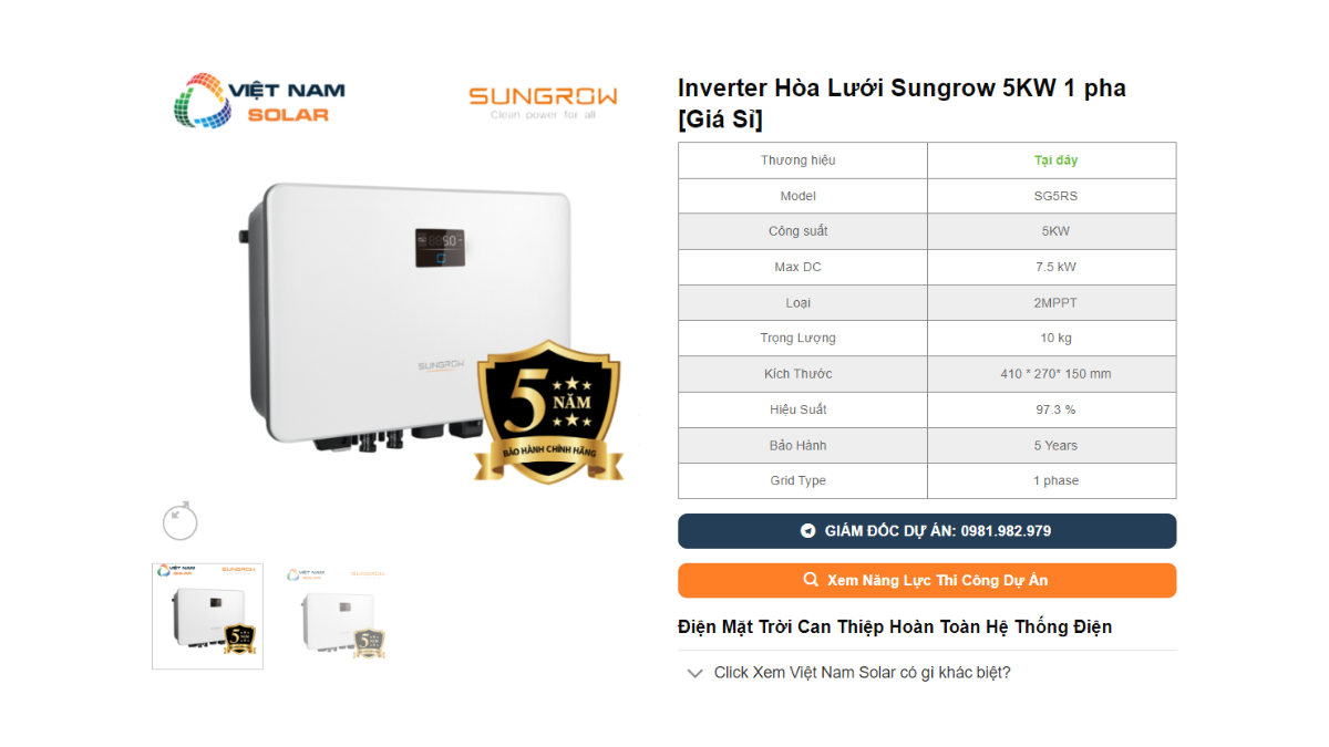 Inverter Hoa Luoi Sungrow 5KW 1 pha Gia Si