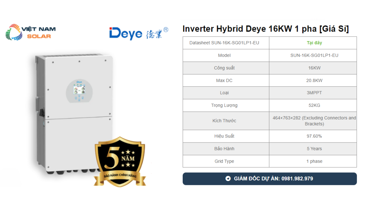 Inverter Hybrid Deye 16KW 1 pha