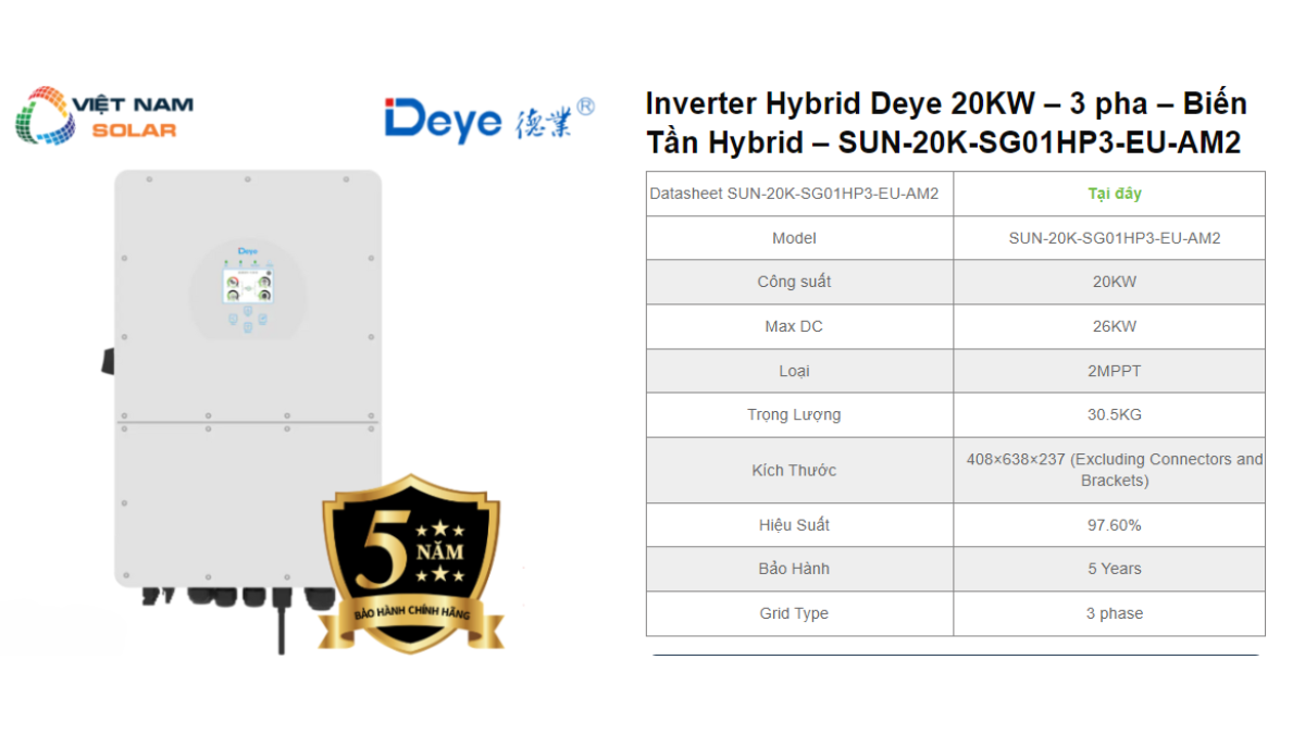 Inverter Hybrid Deye 20KW – 3 pha – Bien Tan Hybrid – SUN 20K SG01HP3 EU AM2 1