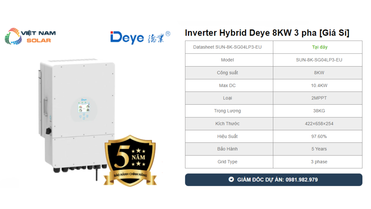 Inverter Hybrid Deye 8KW 3 pha