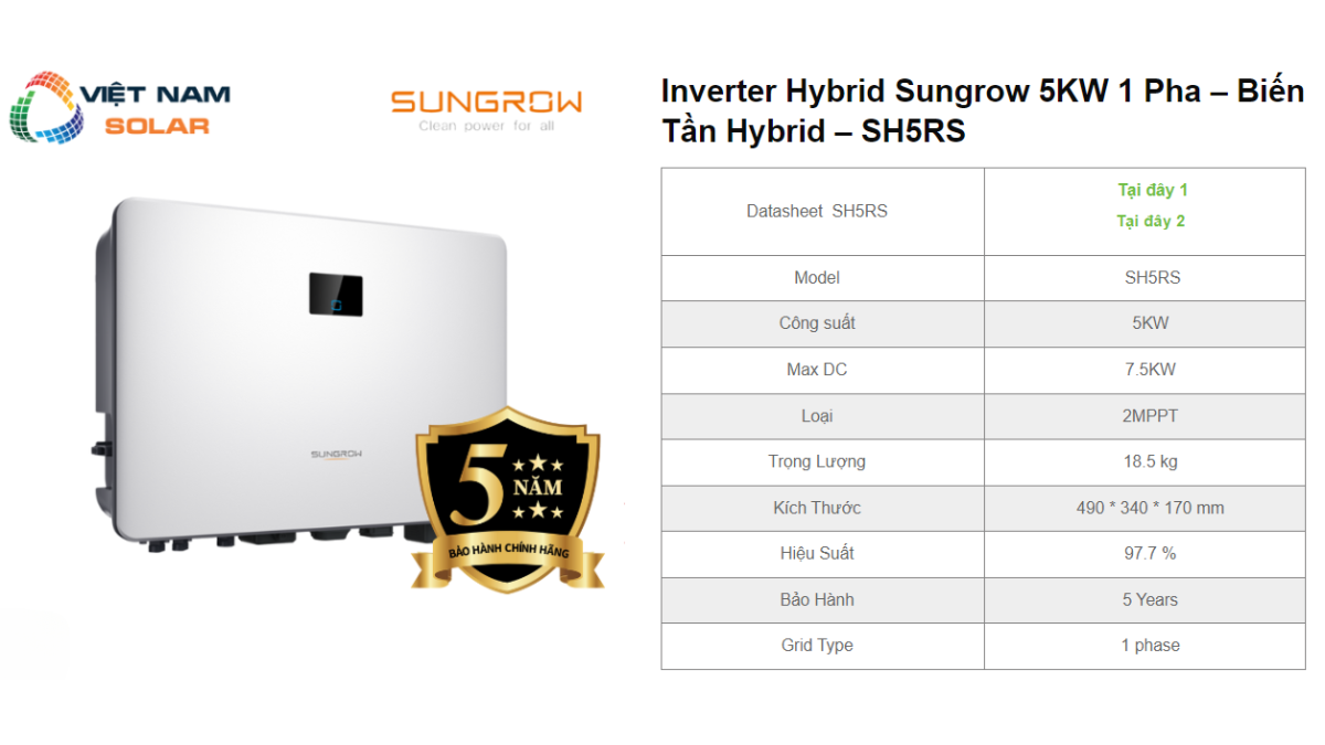 Inverter Hybrid Sungrow 5KW 1 Pha – Bien Tan Hybrid – SH5RS