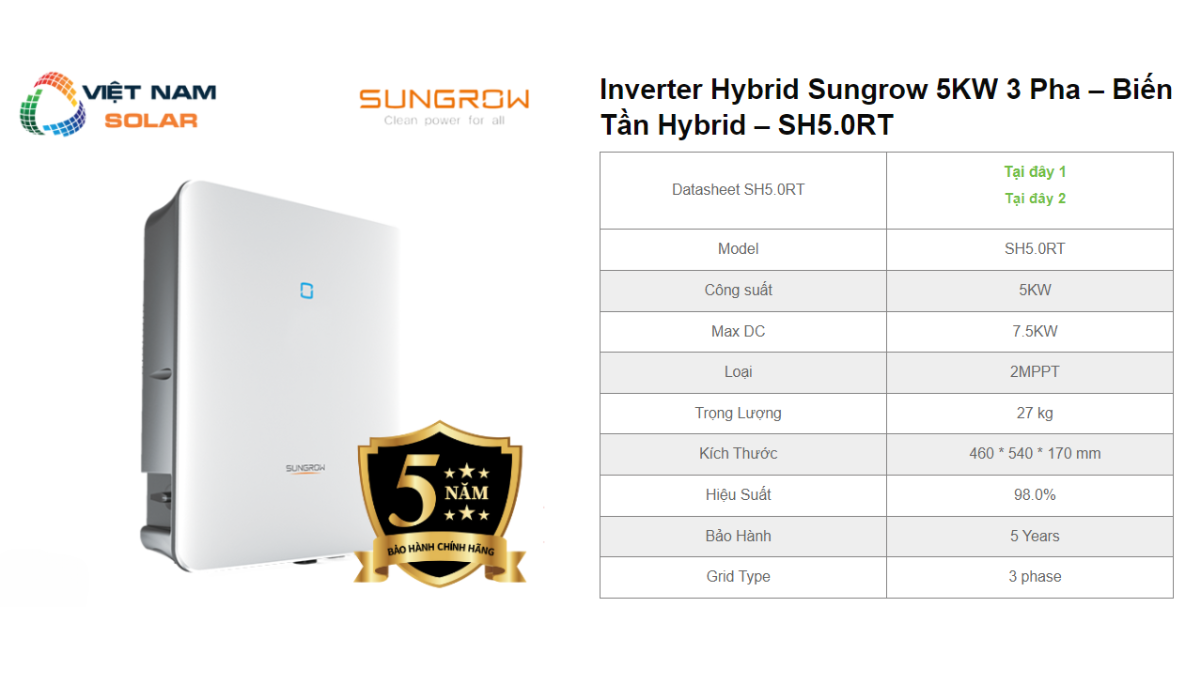 Inverter Hybrid Sungrow 5KW 3 Pha – Bien Tan Hybrid – SH5.0RT 1