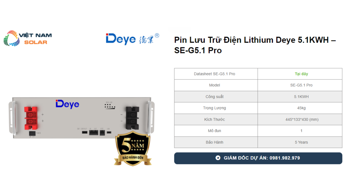 Pin Luu Tru Dien Lithium Deye 5.1KWH – SE G5.1 Pro