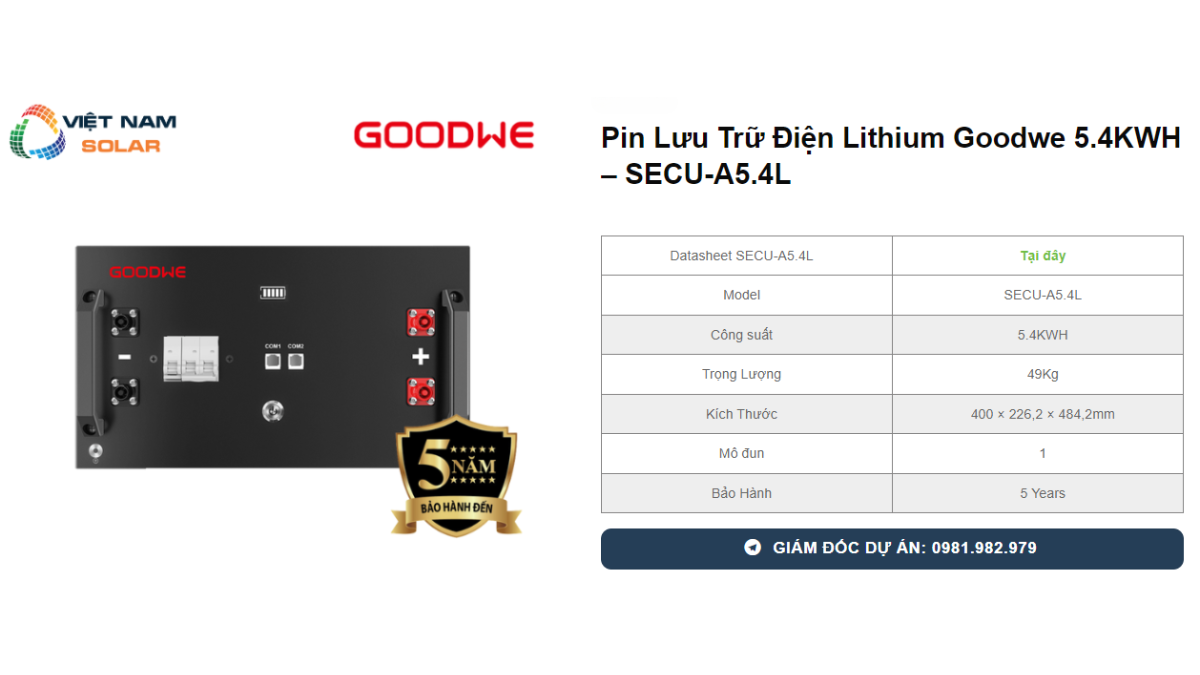 Pin Luu Tru Dien Lithium Goodwe 5.4KWH – SECU A5.4L