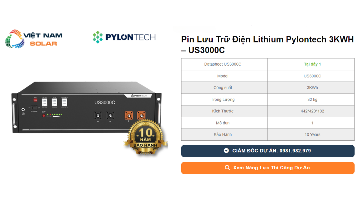 Pin Luu Tru Dien Lithium Pylontech 3KWH – US3000C