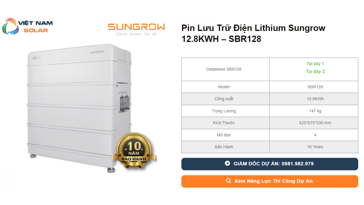 Pin Luu Tru Dien Lithium Sungrow 12.8KWH – SBR128
