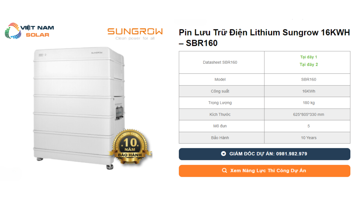 Pin Luu Tru Dien Lithium Sungrow 16KWH – SBR160