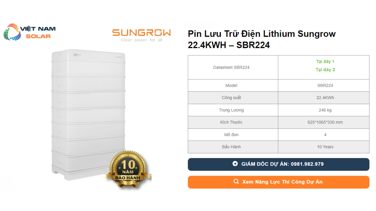 Pin Luu Tru Dien Lithium Sungrow 22.4KWH – SBR224