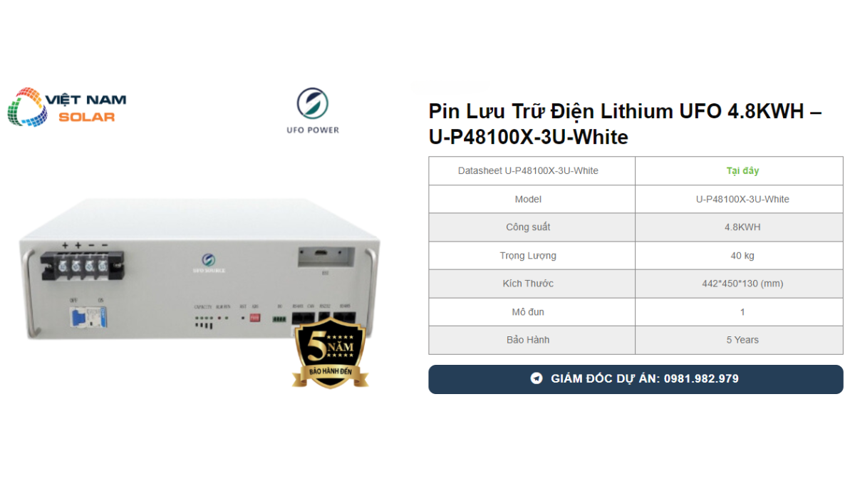 Pin Luu Tru Dien Lithium UFO 4.8KWH – U P48100X 3U White