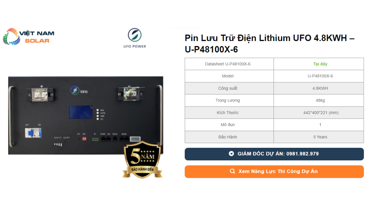 Pin Lưu Trữ Điện Lithium UFO 4.8KWH - U-P48100X-6 1 Pin Luu Tru Dien Lithium UFO 4.8KWH – U P48100X 6