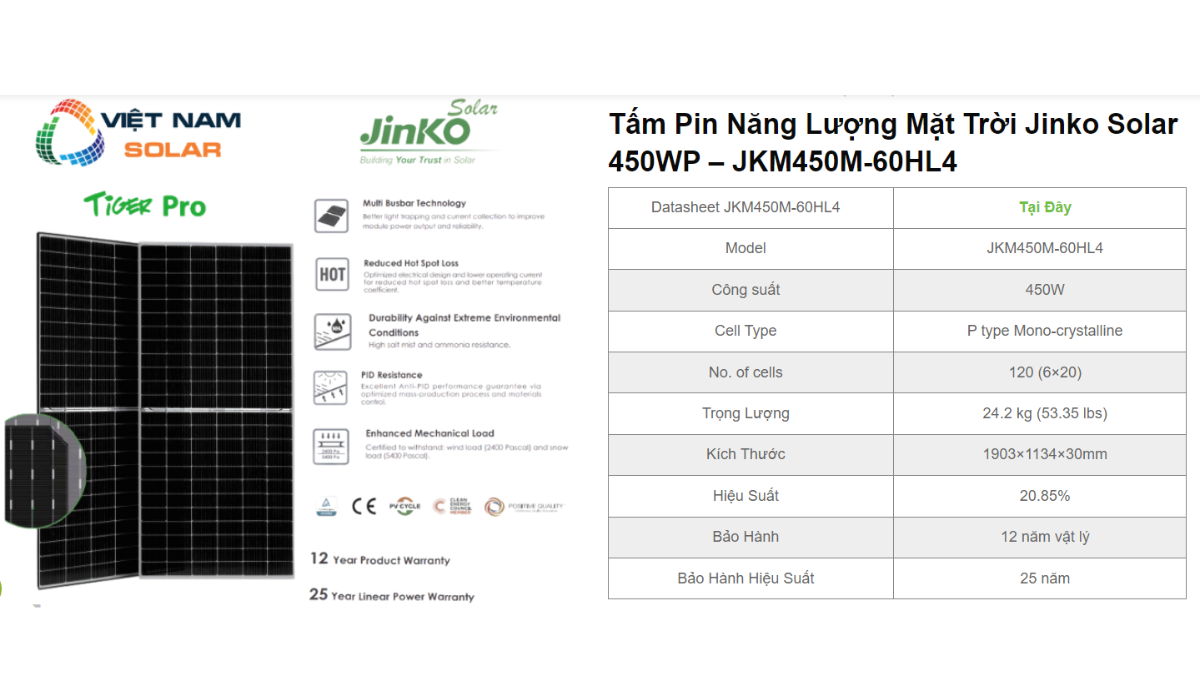 Tam Pin Nang Luong Mat Troi Jinko Solar 450WP – JKM450M 60HL4