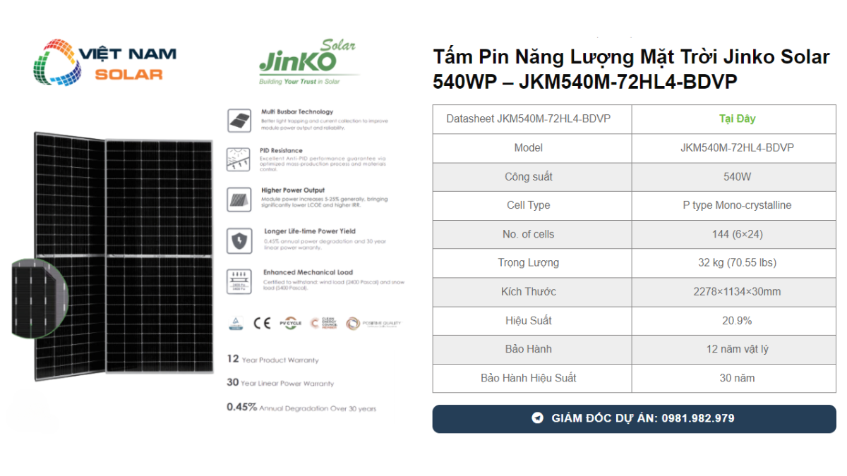 Tấm Pin Năng Lượng Mặt Trời Jinko Solar 540WP - JKM540M-72HL4-BDVP 1 Tam Pin Nang Luong Mat Troi Jinko Solar 540WP – JKM540M 72HL4 BDVP