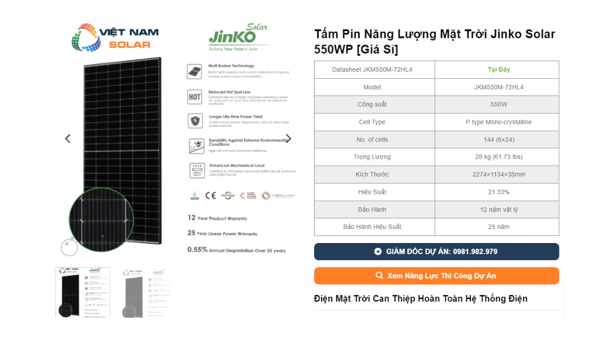 Tam Pin Nang Luong Mat Troi Jinko Solar 550WP