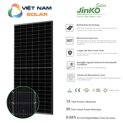 Tấm Pin NLMT Jinko Solar 555WP – 1 Mặt Kính [Giá Sỉ]