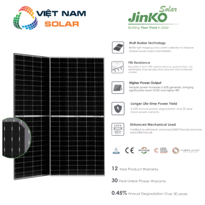 Tấm Pin Năng Lượng Mặt Trời Jinko Solar 555WP - JKM555M-72HL4-BDVP
