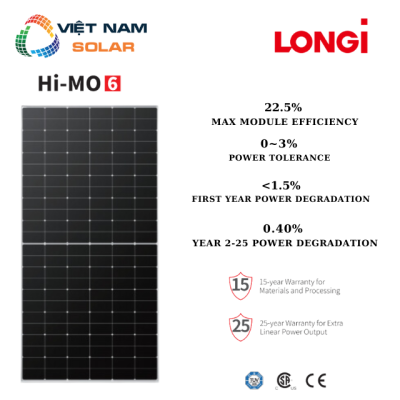 Tấm Pin NLMT Longi Solar 560WP 1 Mặt Kính [Giá Sỉ]