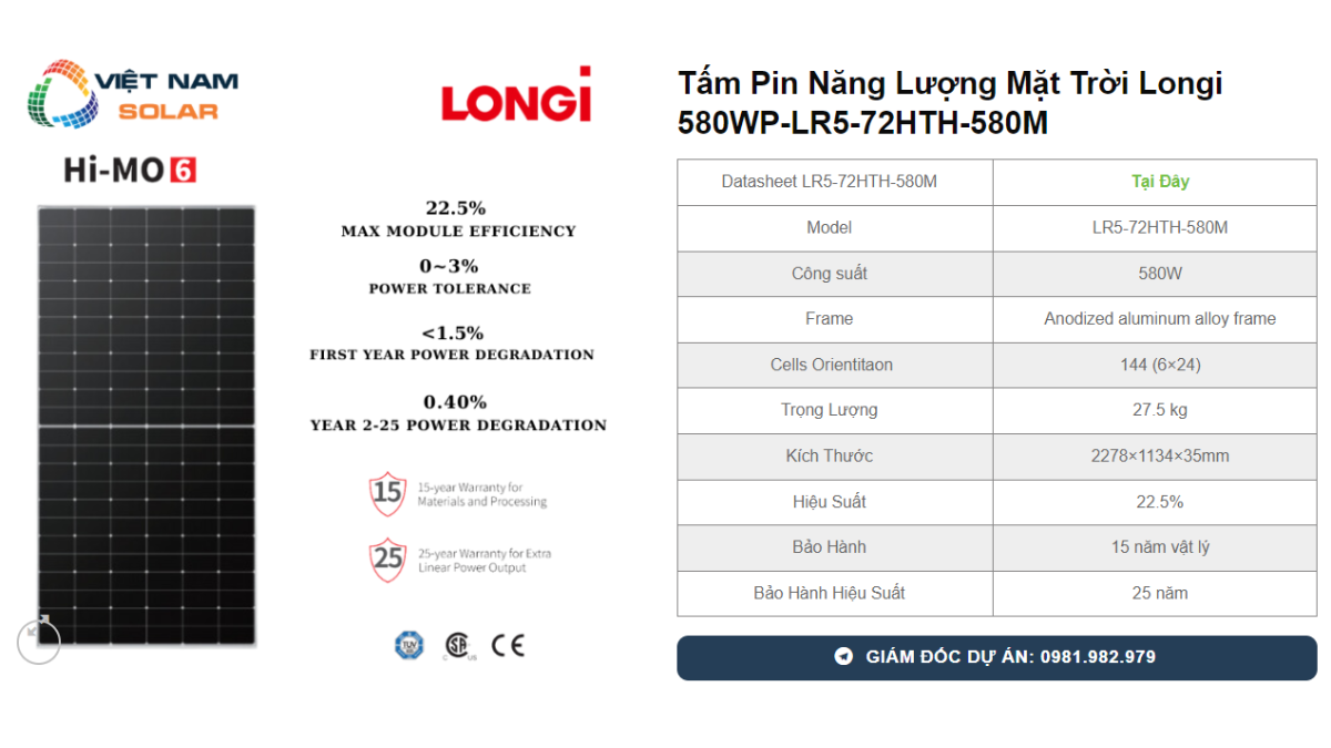 Tam Pin Nang Luong Mat Troi Longi 580WP LR5 72HTH 580M