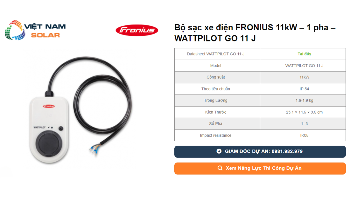Bo sac xe dien FRONIUS 11kW – 1 pha – WATTPILOT GO 11 J