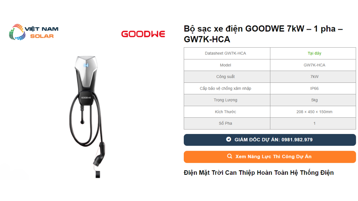 Bo sac xe dien GOODWE 7kW – 1 pha – GW7K HCA