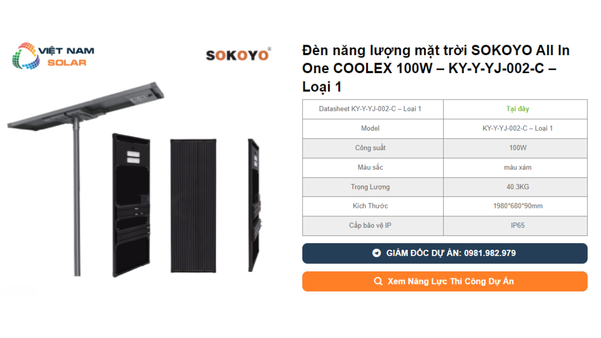 Den nang luong mat troi SOKOYO All In One COOLEX 100W – KY Y YJ 002 C – Loai 1