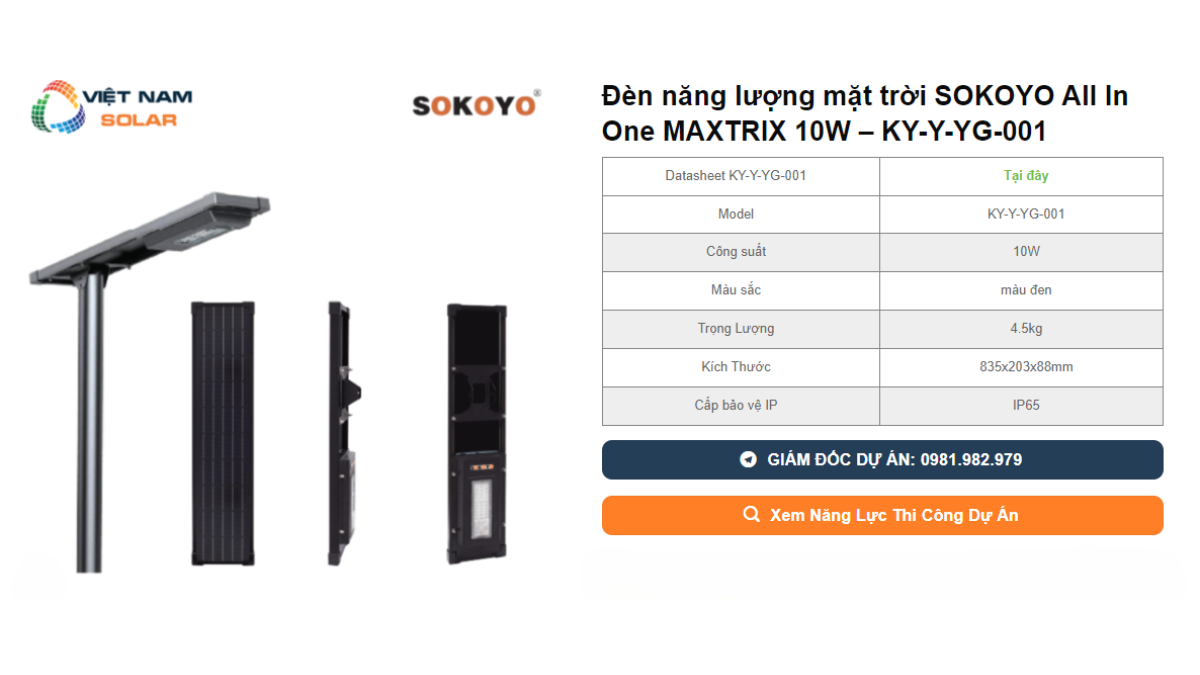 Den nang luong mat troi SOKOYO All In One MAXTRIX 10W – KY Y YG 001
