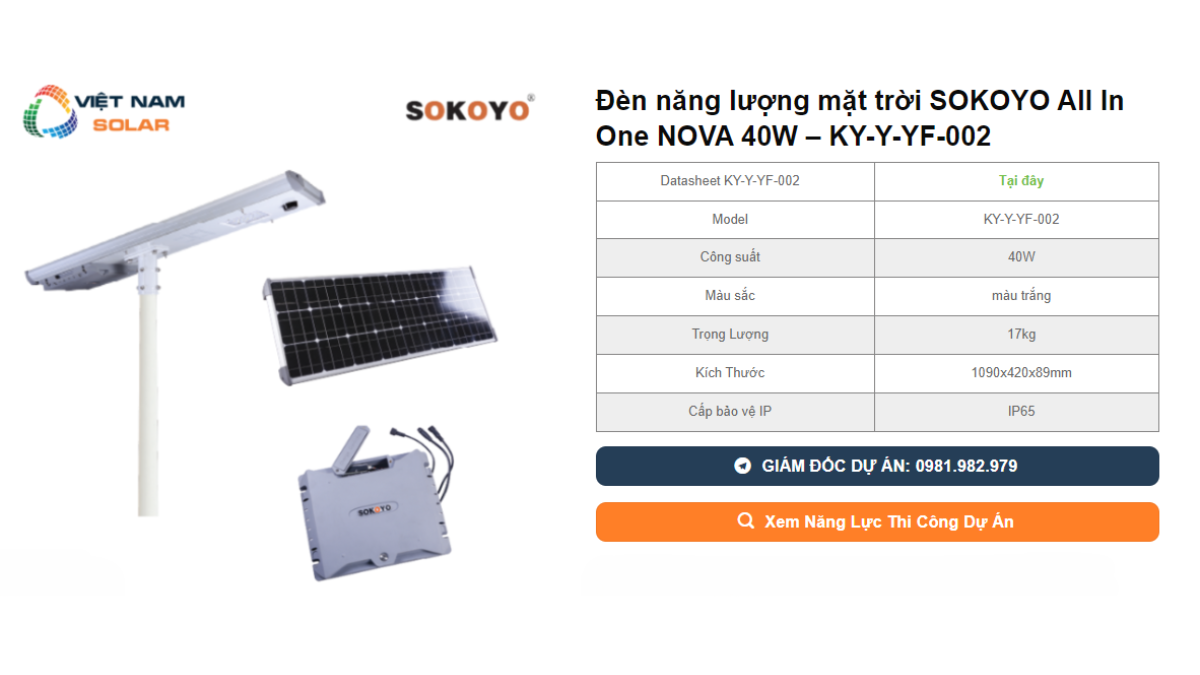 Den nang luong mat troi SOKOYO All In One NOVA 40W – KY Y YF 002
