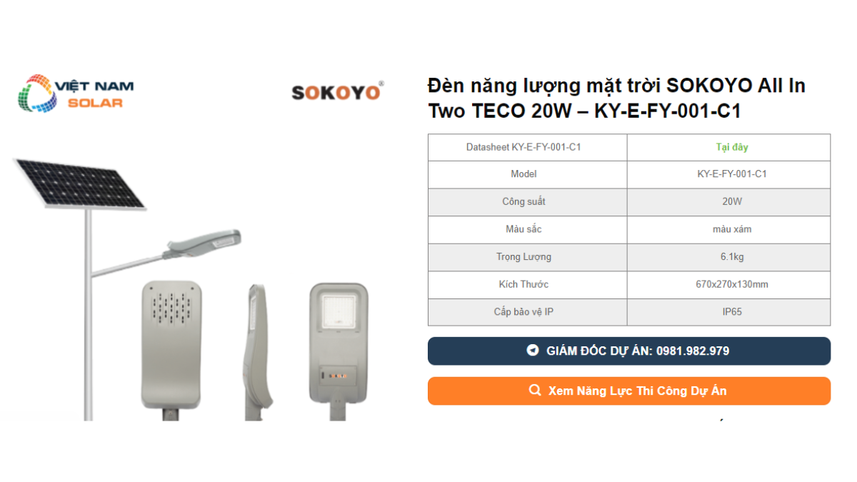 Den nang luong mat troi SOKOYO All In Two TECO 20W – KY E FY 001 C1