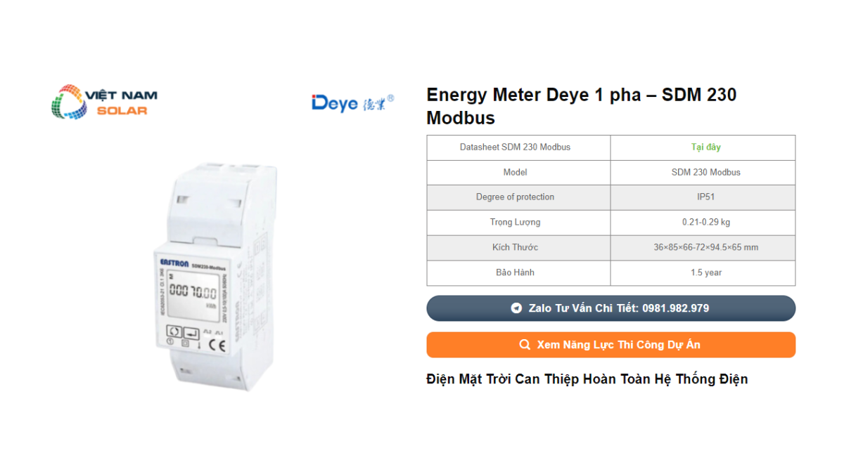 Energy Meter Deye 1 pha – SDM 230 Modbus