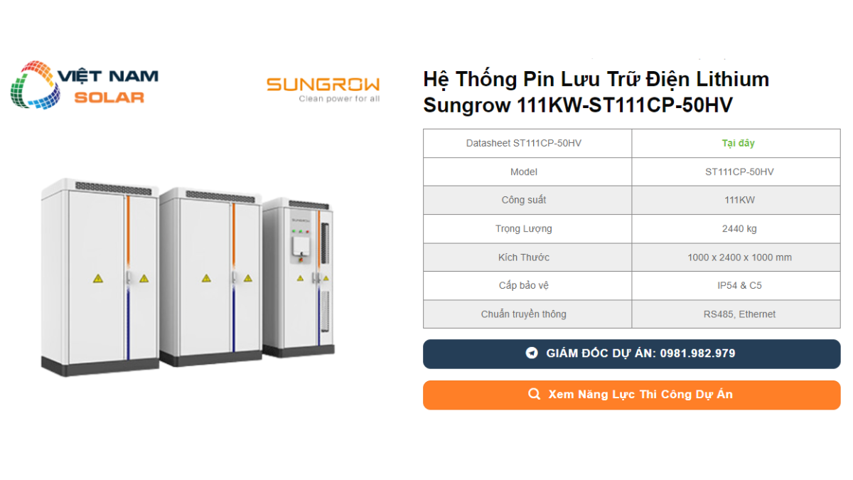 He Thong Pin Luu Tru Dien Lithium Sungrow 111KW ST111CP 50HV