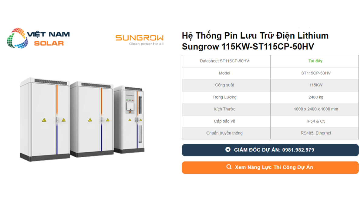 He Thong Pin Luu Tru Dien Lithium Sungrow 115KW ST115CP 50HV