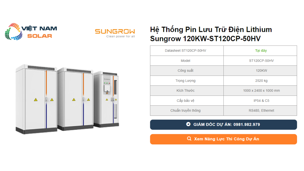 He Thong Pin Luu Tru Dien Lithium Sungrow 120KW ST120CP 50HV