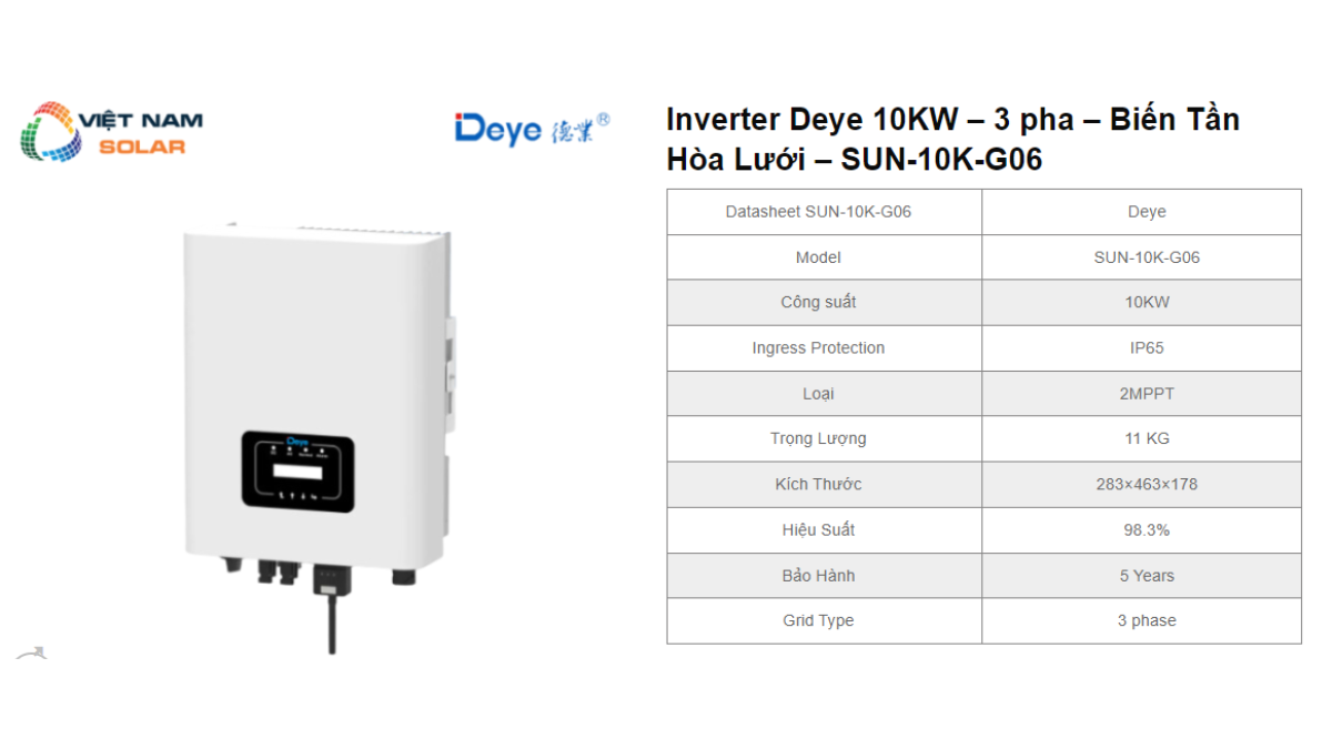 Inverter Deye 10KW – 3 pha – Bien Tan Hoa Luoi – SUN 10K G06