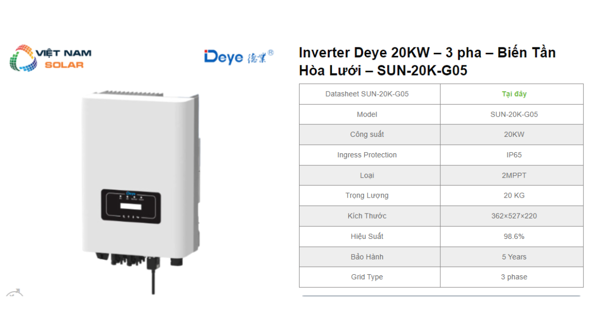 Inverter Deye 20KW – 3 pha – Bien Tan Hoa Luoi – SUN 20K G05