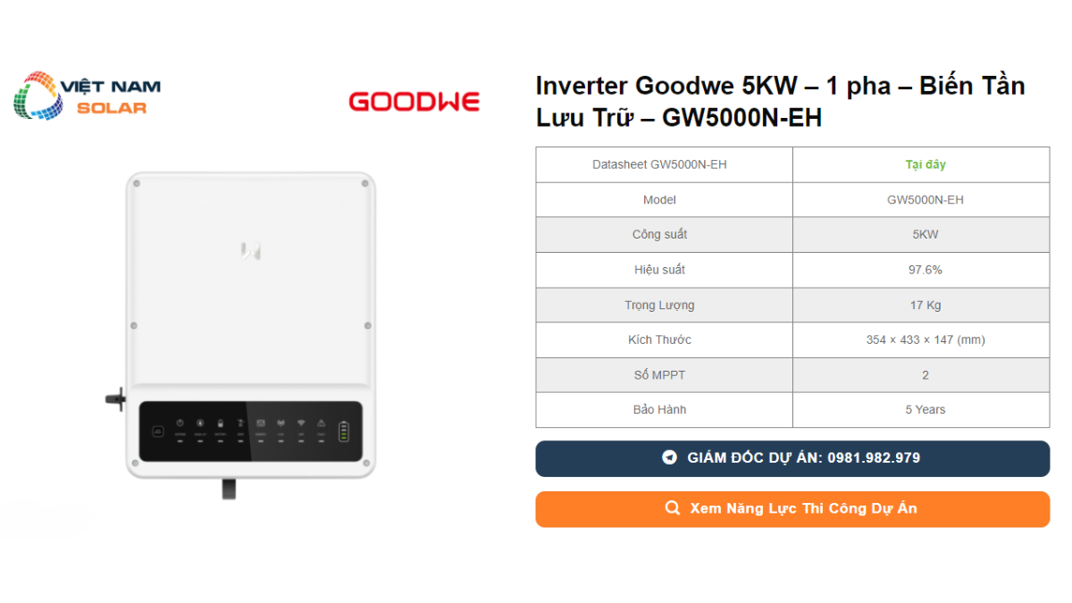 Inverter Goodwe 5KW – 1 pha – Biến Tần Lưu Trữ – GW5000N-EH 1 Inverter Goodwe 5KW – 1 pha – Bien Tan Luu Tru – GW5000N EH