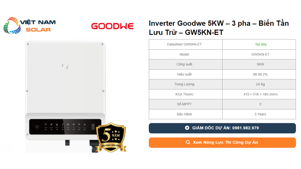 Inverter Goodwe 5KW – 3 pha – Bien Tan Luu Tru – GW5KN ET